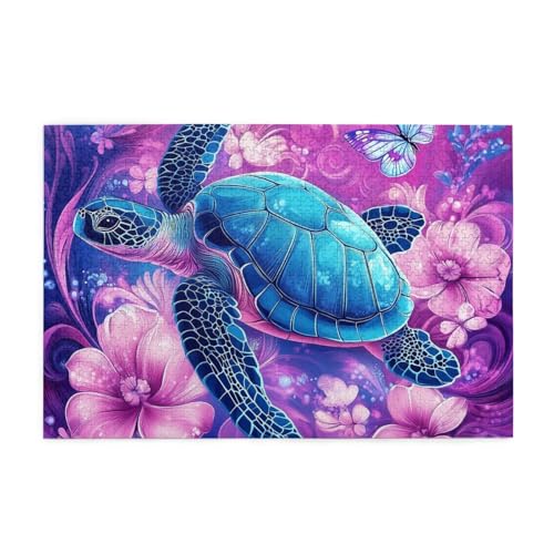 Mexpekil Puzzles für Erwachsene, 1000 Teile Holzpuzzle Lernspiele für Erwachsene Geschenke (Lila Blumen Blau Schildkröte) von Mexpekil