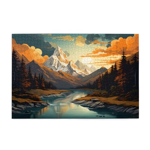 Mexpekil Puzzles für Erwachsene, 1000 Teile Holzpuzzle Lernspiele für Erwachsene Geschenke (Mountain River Tree) von Mexpekil
