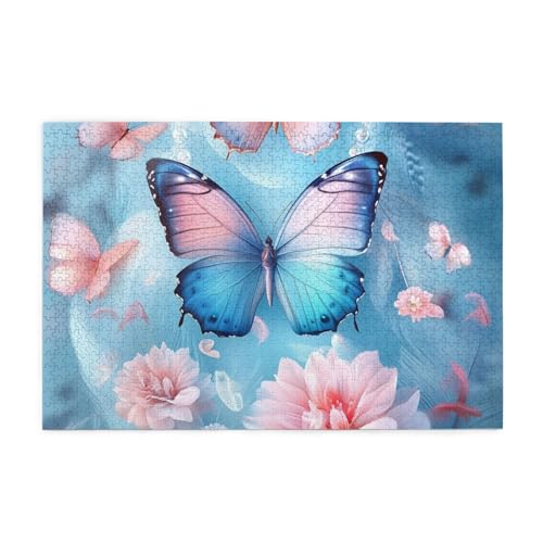 Mexpekil Puzzles für Erwachsene, 1000 Teile Holzpuzzle Lernspiele für Erwachsene Geschenke (Rosa Blau Schmetterlinge Floral) von Mexpekil