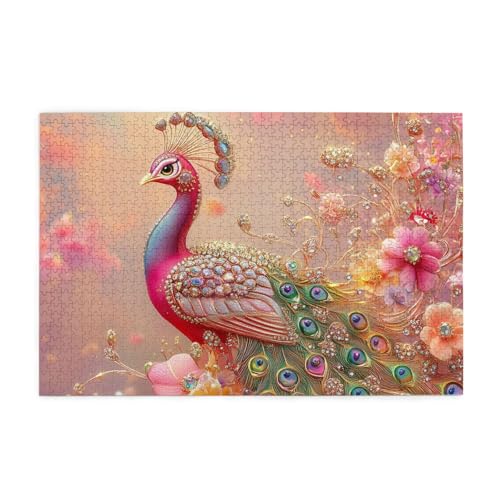Mexpekil Puzzles für Erwachsene, 1000 Teile Holzpuzzle Lernspiele für Erwachsene Geschenke (Rosa Pfau Blumen) von Mexpekil