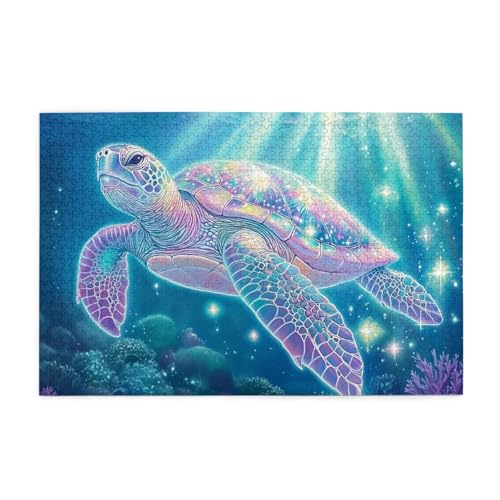Mexpekil Puzzles für Erwachsene, 1000 Teile Holzpuzzle Lernspiele für Erwachsene Geschenke (Rosa leuchtende Meeresschildkröte) von Mexpekil