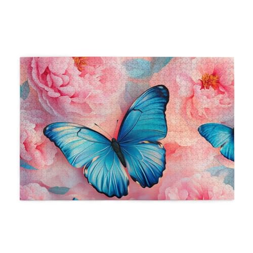 Mexpekil Puzzles für Erwachsene, 1000 Teile Holzpuzzle Lernspiele für Erwachsene Geschenke (Schmetterlinge Blau Rosa Floral) von Mexpekil