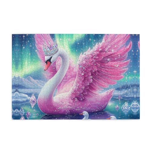 Mexpekil Puzzles für Erwachsene, 1000 Teile Holzpuzzle Lernspiele für Erwachsene Geschenke (Schwan_ Rosa Flügel Galaxie) von Mexpekil