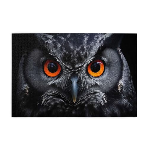 Mexpekil Puzzles für Erwachsene, 1000 Teile Holzpuzzle Lernspiele für Erwachsene Geschenke (Schwarze Eule, Orange Augen) von Mexpekil