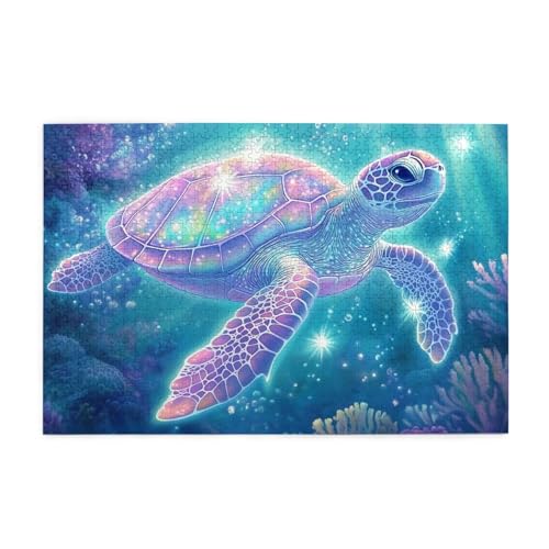 Mexpekil Puzzles für Erwachsene, 1000 Teile Holzpuzzle Lernspiele für Erwachsene Geschenke (leuchtende Meeresschildkrötenkunst) von Mexpekil