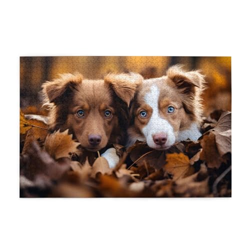 Mexpekil Puzzles für Erwachsene, 1000 Teile Holzpuzzle Lernspiele für Erwachsene Geschenke (niedliche Hunde fallen Blatt) von Mexpekil