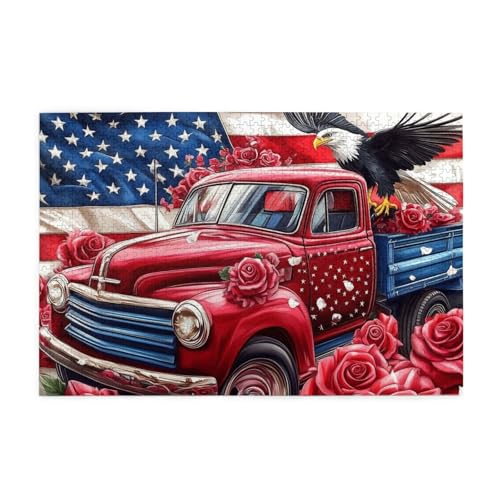 Mexpekil Puzzles für Erwachsene 1000 Teile Holzpuzzle Lernspiele für Erwachsene Geschenke (American Flag Truck Roses) von Mexpekil
