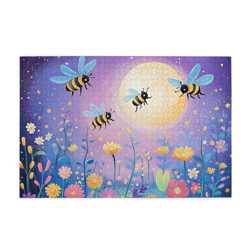Mexpekil Puzzles für Erwachsene 1000 Teile Holzpuzzle Lernspiele für Erwachsene Geschenke (Cartoon Bienen fliegende Blumen) von Mexpekil