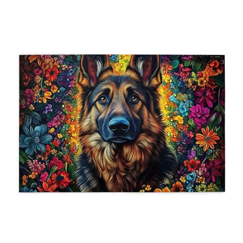 Mexpekil Puzzles für Erwachsene 1000 Teile Holzpuzzle Lernspiele für Erwachsene Geschenke (Deutscher Schäferhund Blumen) von Mexpekil