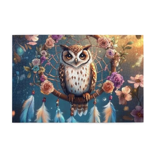 Mexpekil Puzzles für Erwachsene 1000 Teile Holzpuzzle Lernspiele für Erwachsene Geschenke (Eule auf Traumfänger) von Mexpekil