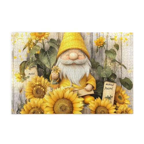 Mexpekil Puzzles für Erwachsene 1000 Teile Holzpuzzle Lernspiele für Erwachsene Geschenke (Gartenzwerg Sonnenblumen Holz) von Mexpekil