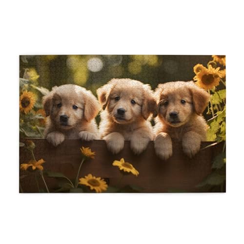 Mexpekil Puzzles für Erwachsene 1000 Teile Holzpuzzle Lernspiele für Erwachsene Geschenke (Hunde Sonnenblume) von Mexpekil