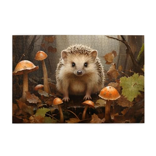 Mexpekil Puzzles für Erwachsene 1000 Teile Holzpuzzle Lernspiele für Erwachsene Geschenke (Igel Waldpilz) von Mexpekil