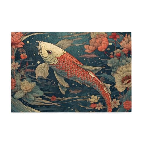 Mexpekil Puzzles für Erwachsene 1000 Teile Holzpuzzle Lernspiele für Erwachsene Geschenke (Japanische Fischblume Retro) von Mexpekil
