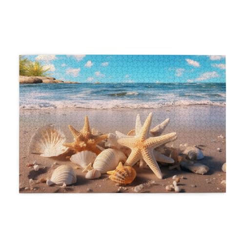 Mexpekil Puzzles für Erwachsene 1000 Teile Holzpuzzle Lernspiele für Erwachsene Geschenke (Ozean Strand Muschel Seestern) von Mexpekil