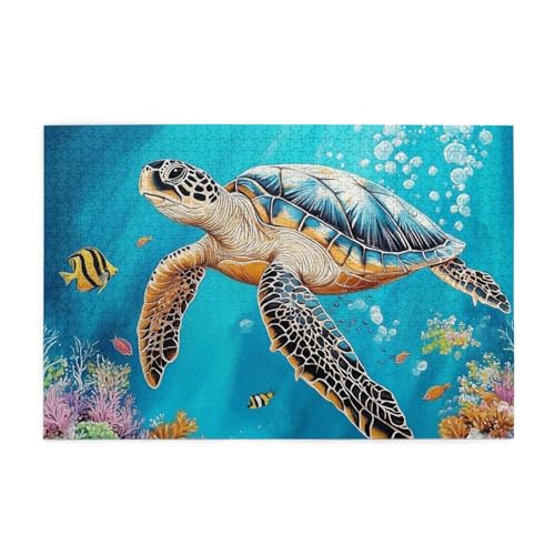 Mexpekil Puzzles für Erwachsene 1000 Teile Holzpuzzle Lernspiele für Erwachsene Geschenke (Ozeanschildkröte Schwimmen) von Mexpekil