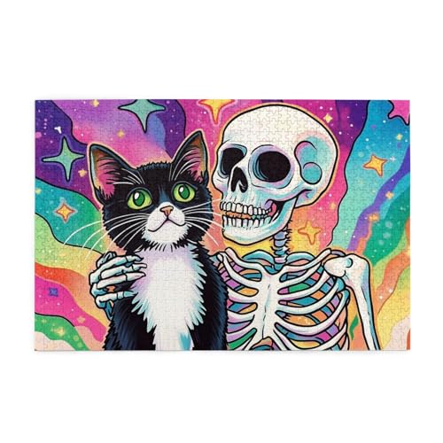 Mexpekil Puzzles für Erwachsene 1000 Teile Holzpuzzle Lernspiele für Erwachsene Geschenke (Regenbogen Stern Schädel Katze) von Mexpekil