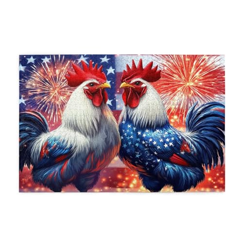 Mexpekil Puzzles für Erwachsene 1000 Teile Holzpuzzle Lernspiele für Erwachsene Geschenke (Roosters Flag Firework) von Mexpekil
