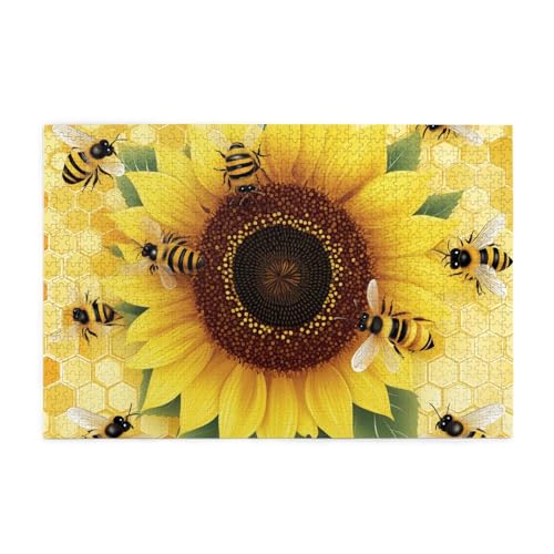 Mexpekil Puzzles für Erwachsene 1000 Teile Holzpuzzle Lernspiele für Erwachsene Geschenke (Sonnenblume Bienen Honeycomb) von Mexpekil