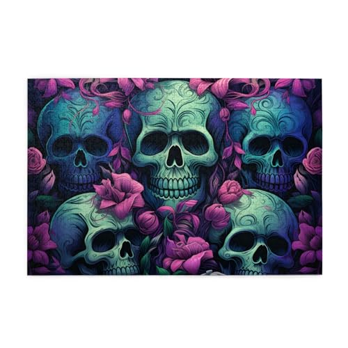 Mexpekil Puzzles für Erwachsene 1000 Teile Holzpuzzle Lernspiele für Erwachsene Geschenke (Totenkopf Köpfe Floral) von Mexpekil
