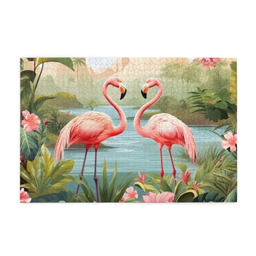 Mexpekil Puzzles für Erwachsene 1000 Teile Holzpuzzle Lernspiele für Erwachsene Geschenke (Tropischer Wald Flamingos) von Mexpekil