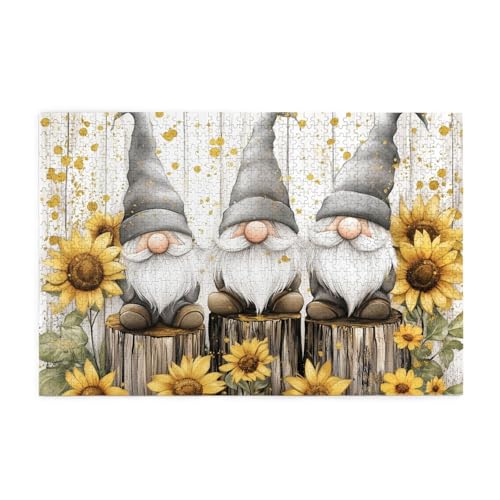 Mexpekil Puzzles für Erwachsene 1000 Teile Holzpuzzle Lernspiele für Erwachsene Geschenke (Vintage Zwerge Sonnenblume) von Mexpekil