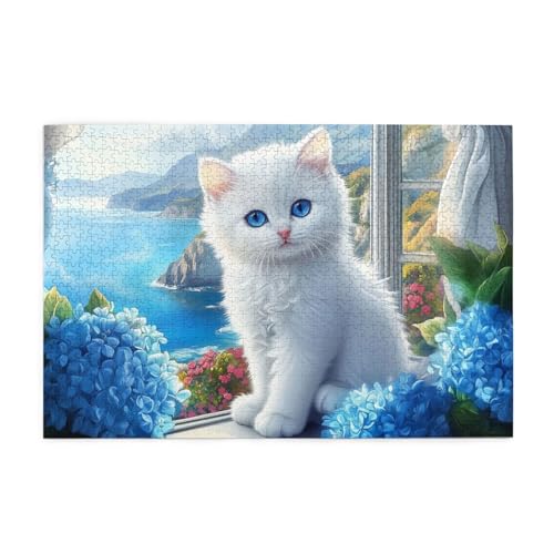 Mexpekil Puzzles für Erwachsene 1000 Teile Holzpuzzle Lernspiele für Erwachsene Geschenke (Weißes Katzenfenster) von Mexpekil