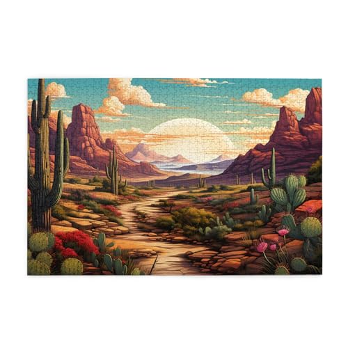 Mexpekil Puzzles für Erwachsene 1000 Teile Holzpuzzle Lernspiele für Erwachsene Geschenke (Wüstenkaktus-Landschaft) von Mexpekil