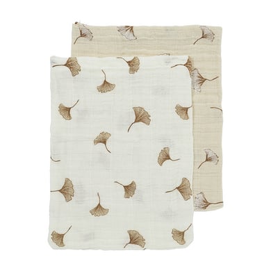 Meyco Baby Ginkgo Waschhandschuhe 2er Pack Off White/Soft Sand von Meyco