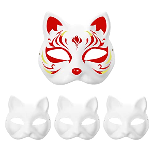 Katzenmaske mit Gummiband 3PCS DIY Lackierbar leer Cartoon Maskerade Masken Weiße Papiermasken für Kinder Cosplay Halloween von Meyrwoy
