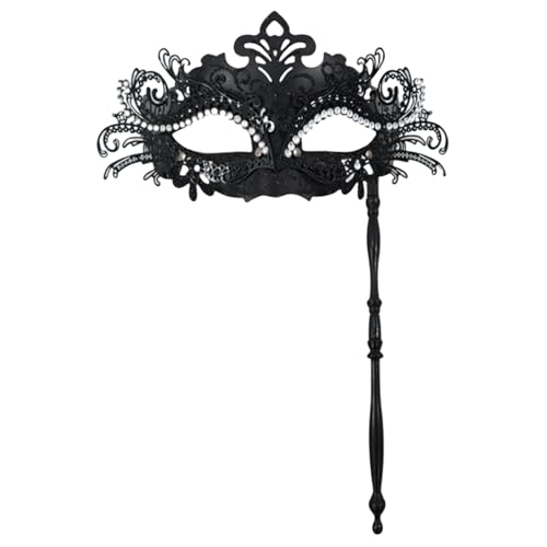 Masquerade Mask on Stick Metal Handheld Mardi Gras Mask Detachable Masquerade Ball Mask for Party Costume Accessories Black von Meyrwoy