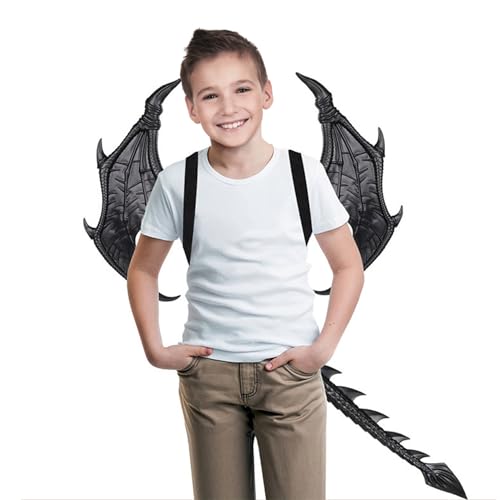 Meyrwoy Kids Halloween Dragon Set Face Covers ala Tail Cosplay Costume Photo Props verkleidung kinder,paw patrol kostüm,karneval kostüm kinder Black 2PCS von Meyrwoy