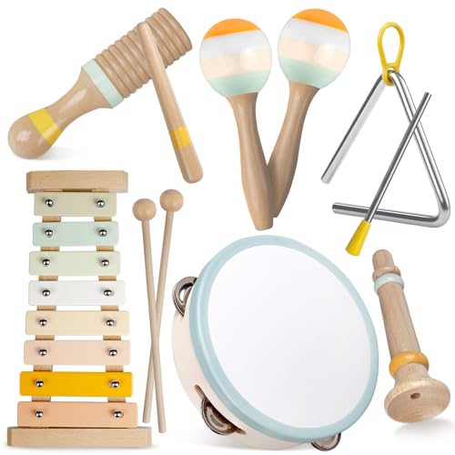 Baby-Musikinstrumente - Montessori-Holzspielzeug für Kleinkinder von 1-3 Jahren, Percussion-Instrumente Set mit modernem Boho-Xylophon für Kinder Vorschulbildung 3+ von Meytccve