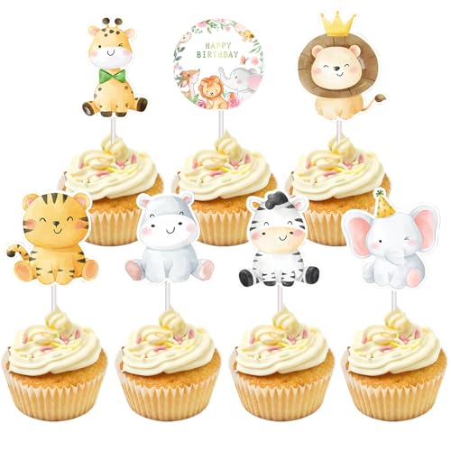 Mezrkuwr 25 Stück Tiere Cupcake Deko, Muffin Deko, Dschungel Cupcake Deko, Safari Cupcake Topper Torte Kuchen Deko, Waldtiere Theme Geburtstag Party Tortendeko Geburtstagsdeko von Mezrkuwr