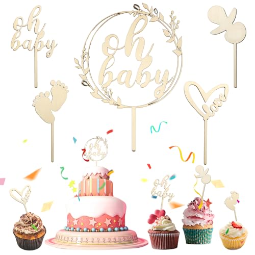Mezrkuwr 5 Stück Oh Baby Cake Topper Holz, Gender Reveal Partydeko, Kindertaufe Tortenaufsatz, Babyparty Shower Deko Mezrkuwr 5 Stück Oh Baby Cake Topper Holz, Gender Reveal Partydeko, Kindertaufe Tortenaufsatz, Babyparty Shower Deko von Mezrkuwr