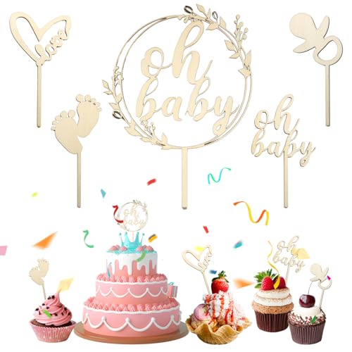Mezrkuwr 5 Stück Oh Baby Cake Topper Holz, Oh Baby Tortendeko für Babyparty Baby Shower Deko, Kindertaufe schmücken Tortenaufsatz aus, Gender Reveal Partydeko, Gelb Mezrkuwr 5 Stück Oh Baby Cake Topper Holz, Oh Baby Tortendeko für Babyparty Baby Shower Deko, Kindertaufe schmücken Tortenaufsatz aus, Gender Reveal Partydeko, Gelb von Mezrkuwr