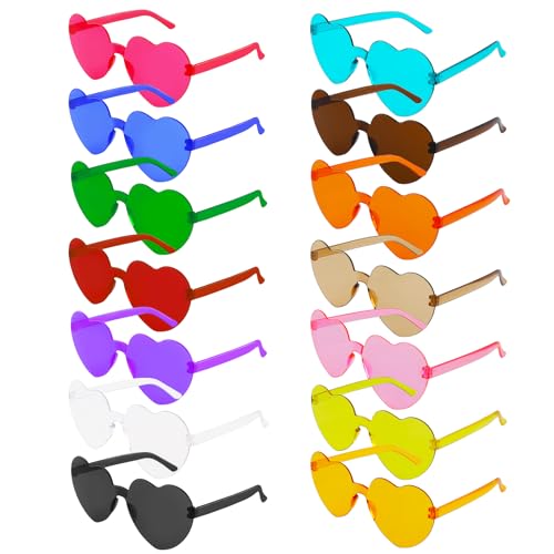 Mezzar Herz Brille, 14 Stück Randlose Retro Love Partybrillen, Herz Sonnenbrille Hippie Gläser Farbverlauf für Fotografie Party Hochzeit Karneval Fasching Halloween Festival Accessoires von Mezzar