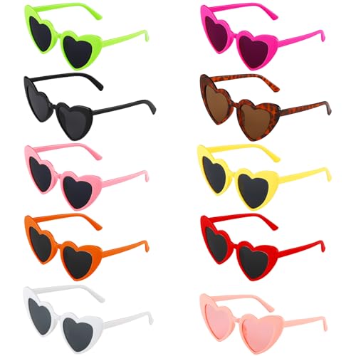 Mezzar Herz Sonnenbrille, 10 Farben Herz Brille Lustige Candy Color Brillen für Kinder und Erwachsene Damen, Magische Hippie Party Zubehör Halloween Festival Geburtstag von Mezzar