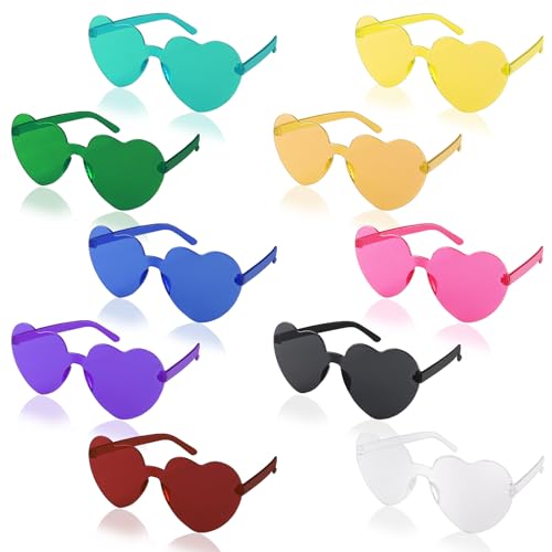 Mezzar Party Brillen Set, 10 Colors Lustige Sonnenbrille Festival, Kreisförmig Candy Hippie Brille für Kinder und Erwachsene Kostüm Zubehör (Herzförmig) von Mezzar