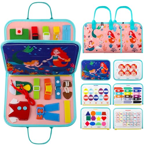 Mezzar Spielzeug ab 2 3 4 Jahre, 8 in 1 Meerjungfrau Busy Board Montessori Spielzeug Activity Board Lernspielzeug für 1-4 Jahre Jungen Mädchen Geschenk von Mezzar