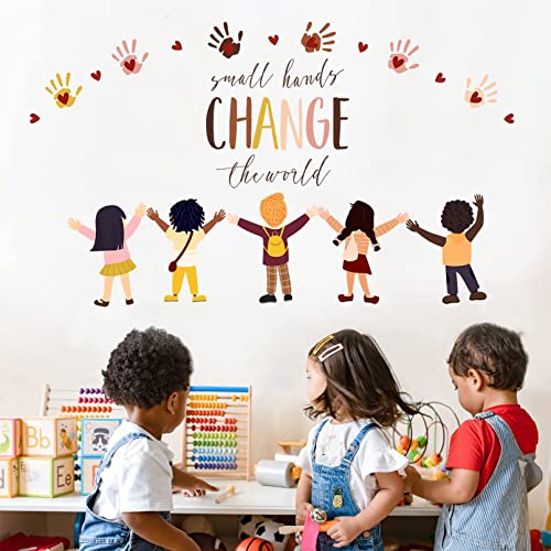Mfault Wandaufkleber mit inspirierendem Zitat "Small Hands Change The World", Handabdruck, positive Dekoration für Kinderzimmer, Schlafzimmer, Spielzimmer, Klassenzimmer, neutraler Motivationsspruch von Mfault