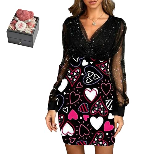 Mfhmom Glitzerkleid Damen + Rose Box Geburtstag V-Ausschnitt Chiffon Abendkleid und Ewige echte Rose herzförmige Halskette Schmuck Geschenkbox Set Abendkleid Valentinstag Hochzeitstag Geschenk Mfhmom Glitzerkleid Damen + Rose Box Geburtstag V-Ausschnitt Chiffon Abendkleid und Ewige echte Rose herzförmige Halskette Schmuck Geschenkbox Set Abendkleid Valentinstag Hochzeitstag Geschenk von Mfhmom