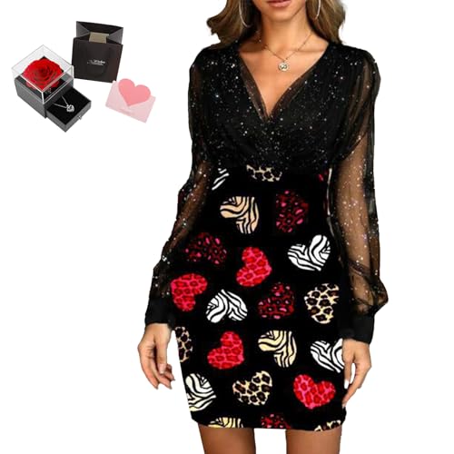 Mfhmom Glitzerkleid Damen + Rose Box Geburtstag V-Ausschnitt Chiffon Abendkleid und Ewige echte Rose herzförmige Halskette Schmuck Geschenkbox Set Abendkleid Valentinstag Hochzeitstag Geschenk Mfhmom Glitzerkleid Damen + Rose Box Geburtstag V-Ausschnitt Chiffon Abendkleid und Ewige echte Rose herzförmige Halskette Schmuck Geschenkbox Set Abendkleid Valentinstag Hochzeitstag Geschenk von Mfhmom