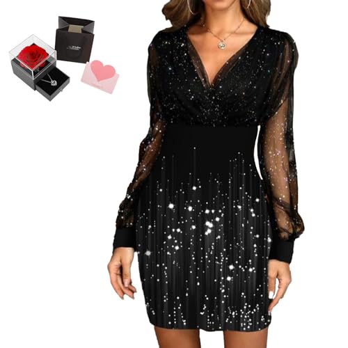 Mfhmom Glitzerkleid Damen + Rose Box Geburtstag V-Ausschnitt Chiffon Abendkleid und Ewige echte Rose herzförmige Halskette Schmuck Geschenkbox Set Abendkleid Valentinstag Hochzeitstag Geschenk Mfhmom Glitzerkleid Damen + Rose Box Geburtstag V-Ausschnitt Chiffon Abendkleid und Ewige echte Rose herzförmige Halskette Schmuck Geschenkbox Set Abendkleid Valentinstag Hochzeitstag Geschenk von Mfhmom