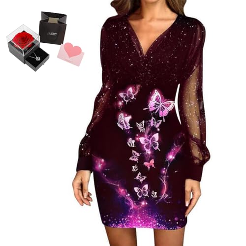 Mfhmom Glitzerkleid Damen + Rose Box Geburtstag V-Ausschnitt Chiffon Abendkleid und Ewige echte Rose herzförmige Halskette Schmuck Geschenkbox Set Abendkleid Valentinstag Hochzeitstag Geschenk Mfhmom Glitzerkleid Damen + Rose Box Geburtstag V-Ausschnitt Chiffon Abendkleid und Ewige echte Rose herzförmige Halskette Schmuck Geschenkbox Set Abendkleid Valentinstag Hochzeitstag Geschenk von Mfhmom