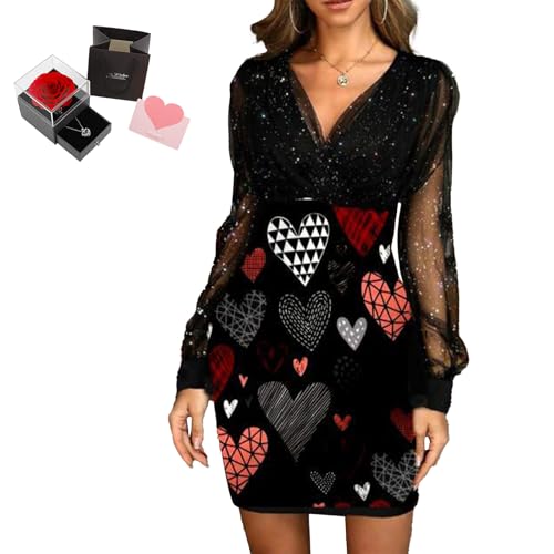 Mfhmom Glitzerkleid Damen + Rose Box Geburtstag V-Ausschnitt Chiffon Abendkleid und Ewige echte Rose herzförmige Halskette Schmuck Geschenkbox Set Abendkleid Valentinstag Hochzeitstag Geschenk Mfhmom Glitzerkleid Damen + Rose Box Geburtstag V-Ausschnitt Chiffon Abendkleid und Ewige echte Rose herzförmige Halskette Schmuck Geschenkbox Set Abendkleid Valentinstag Hochzeitstag Geschenk von Mfhmom