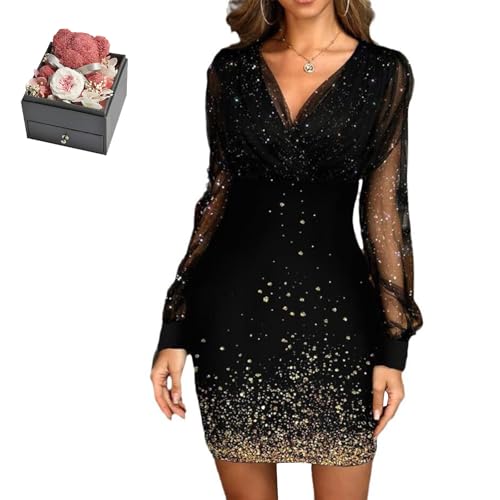 Mfhmom Glitzerkleid Damen + Rose Box Geburtstag V-Ausschnitt Chiffon Abendkleid und Ewige echte Rose herzförmige Halskette Schmuck Geschenkbox Set Abendkleid Valentinstag Hochzeitstag Geschenk Mfhmom Glitzerkleid Damen + Rose Box Geburtstag V-Ausschnitt Chiffon Abendkleid und Ewige echte Rose herzförmige Halskette Schmuck Geschenkbox Set Abendkleid Valentinstag Hochzeitstag Geschenk von Mfhmom