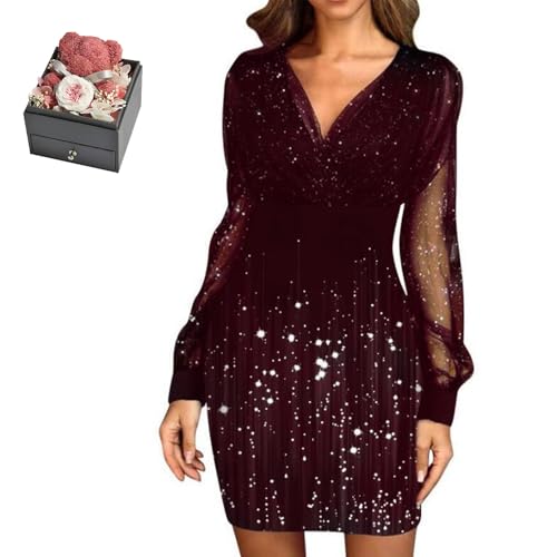 Mfhmom Glitzerkleid Damen + Rose Box Geburtstag V-Ausschnitt Chiffon Abendkleid und Ewige echte Rose herzförmige Halskette Schmuck Geschenkbox Set Abendkleid Valentinstag Hochzeitstag Geschenk Mfhmom Glitzerkleid Damen + Rose Box Geburtstag V-Ausschnitt Chiffon Abendkleid und Ewige echte Rose herzförmige Halskette Schmuck Geschenkbox Set Abendkleid Valentinstag Hochzeitstag Geschenk von Mfhmom