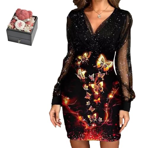 Mfhmom Glitzerkleid Damen + Rose Box Geburtstag V-Ausschnitt Chiffon Abendkleid und Ewige echte Rose herzförmige Halskette Schmuck Geschenkbox Set Abendkleid Valentinstag Hochzeitstag Geschenk Mfhmom Glitzerkleid Damen + Rose Box Geburtstag V-Ausschnitt Chiffon Abendkleid und Ewige echte Rose herzförmige Halskette Schmuck Geschenkbox Set Abendkleid Valentinstag Hochzeitstag Geschenk von Mfhmom