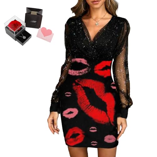Mfhmom Glitzerkleid Damen + Rose Box Geburtstag V-Ausschnitt Chiffon Abendkleid und Ewige echte Rose herzförmige Halskette Schmuck Geschenkbox Set Abendkleid Valentinstag Hochzeitstag Geschenk Mfhmom Glitzerkleid Damen + Rose Box Geburtstag V-Ausschnitt Chiffon Abendkleid und Ewige echte Rose herzförmige Halskette Schmuck Geschenkbox Set Abendkleid Valentinstag Hochzeitstag Geschenk von Mfhmom